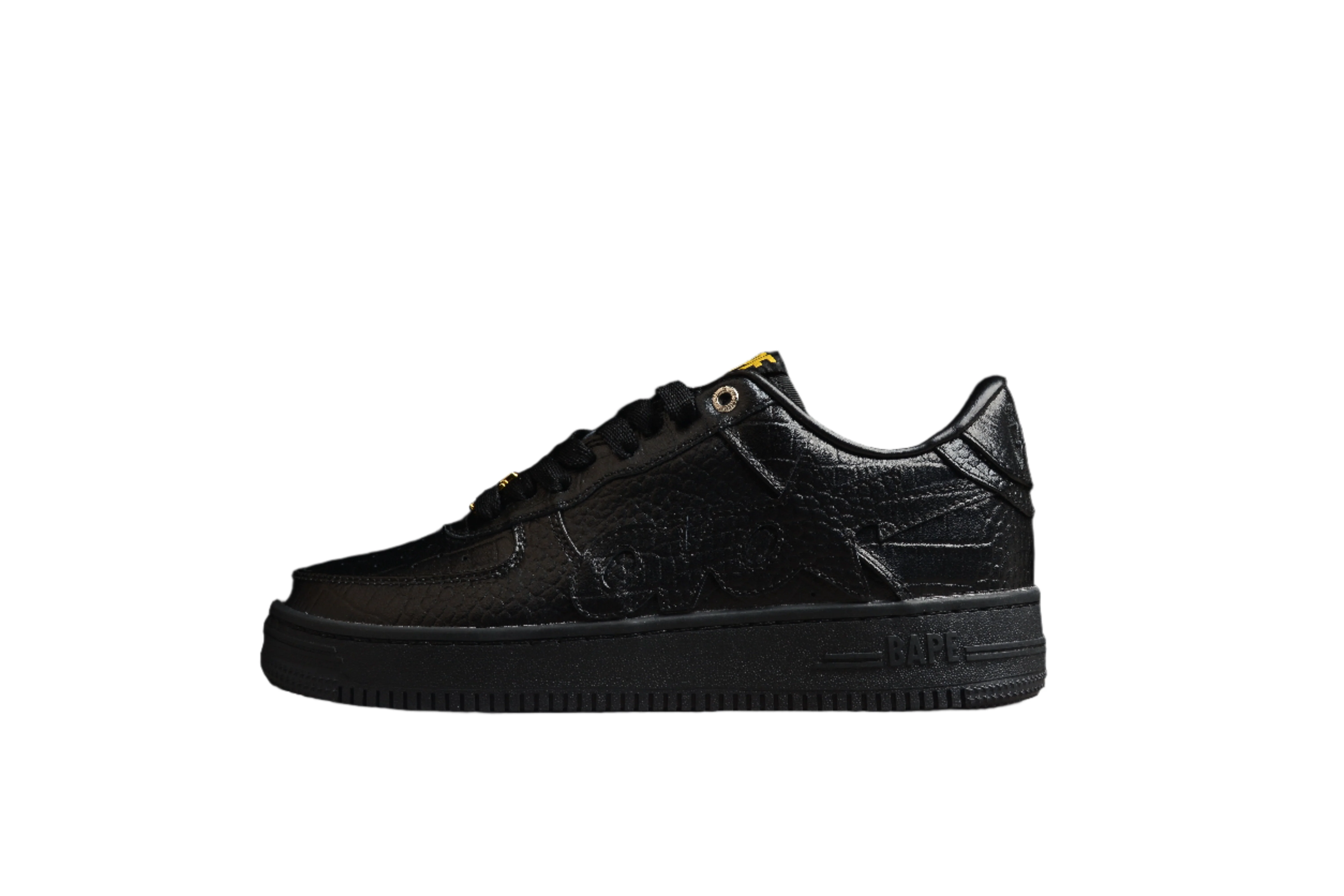 BAPE STA Low-Top Black Croc-Embossed Sneakers - DEEPREPS