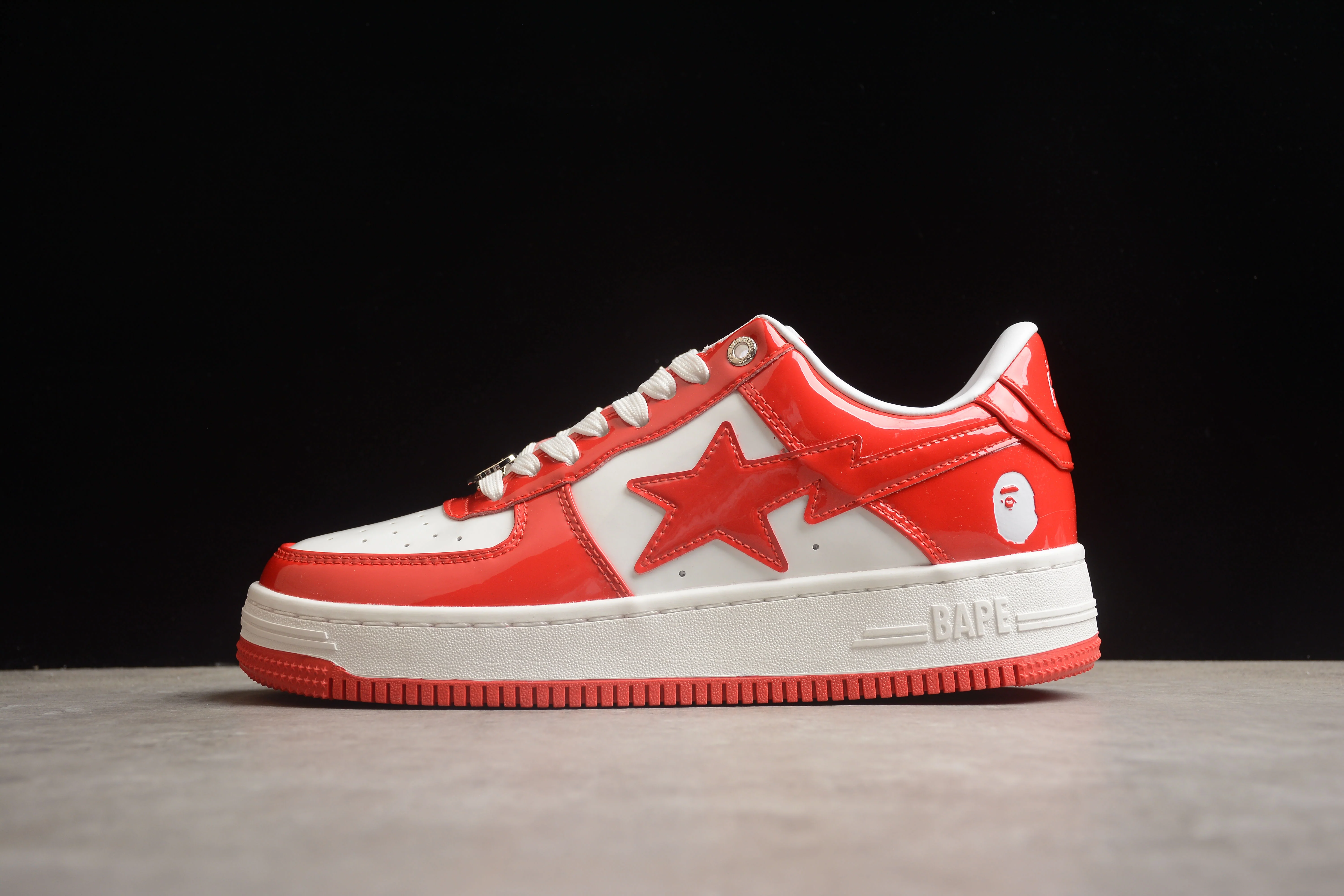 BAPE STA Low-Top Sneakers in Red and White - DEEPREPS