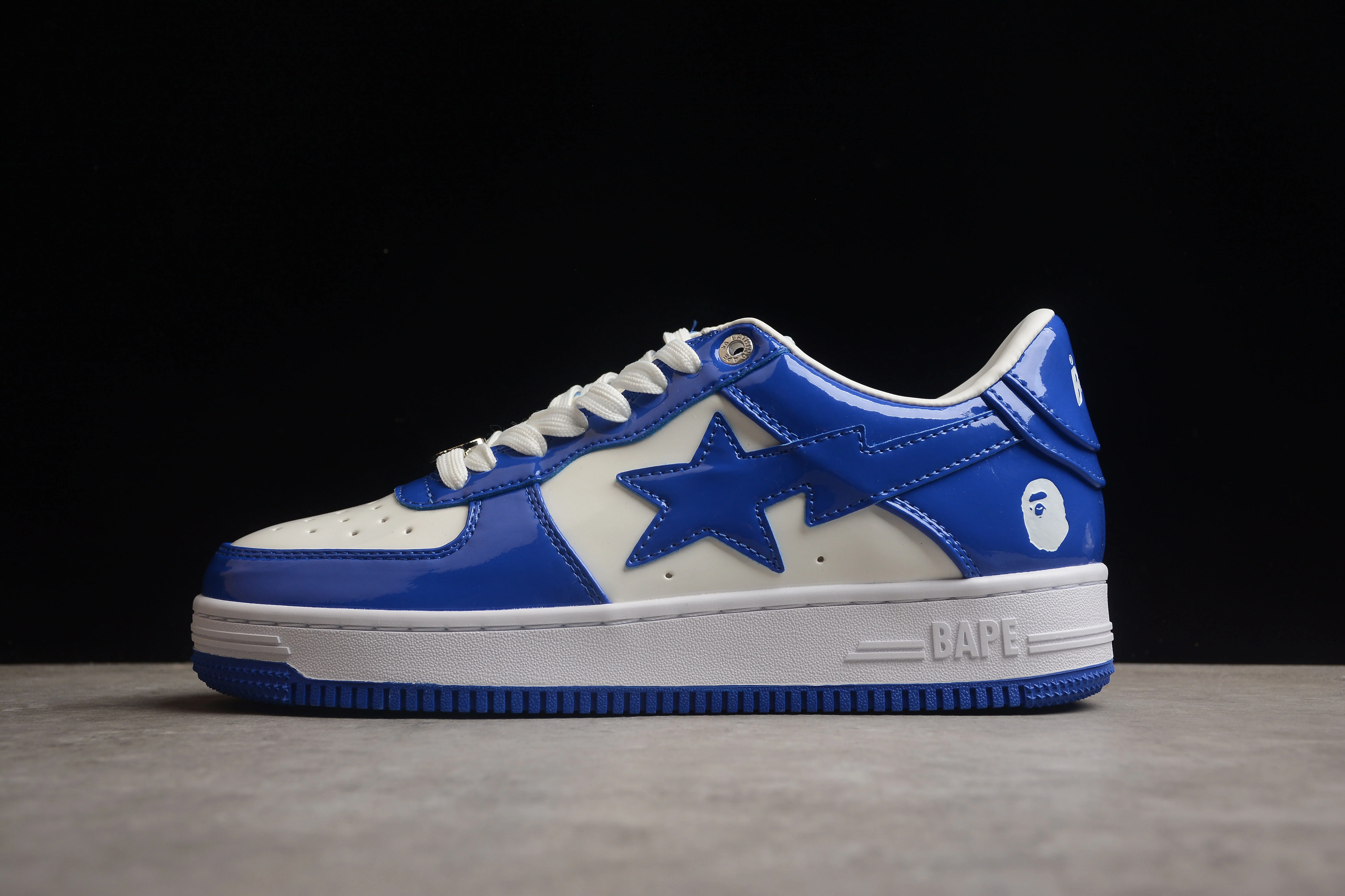 BAPE STA Low-Top Blue and White Patent Leather Sneakers - DEEPREPS