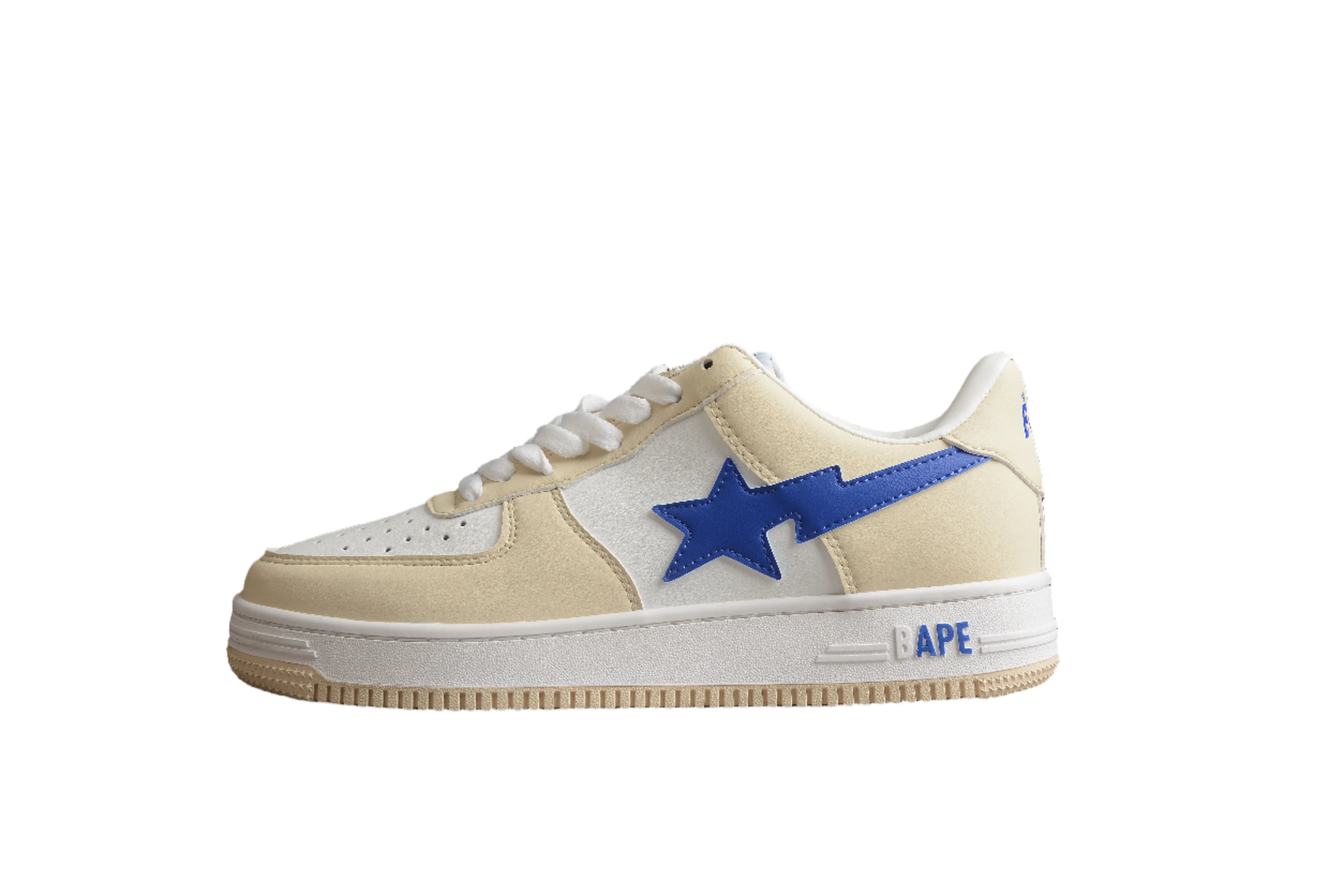 BAPE STA Low-Top Sneakers in Cream and Blue - DEEPREPS