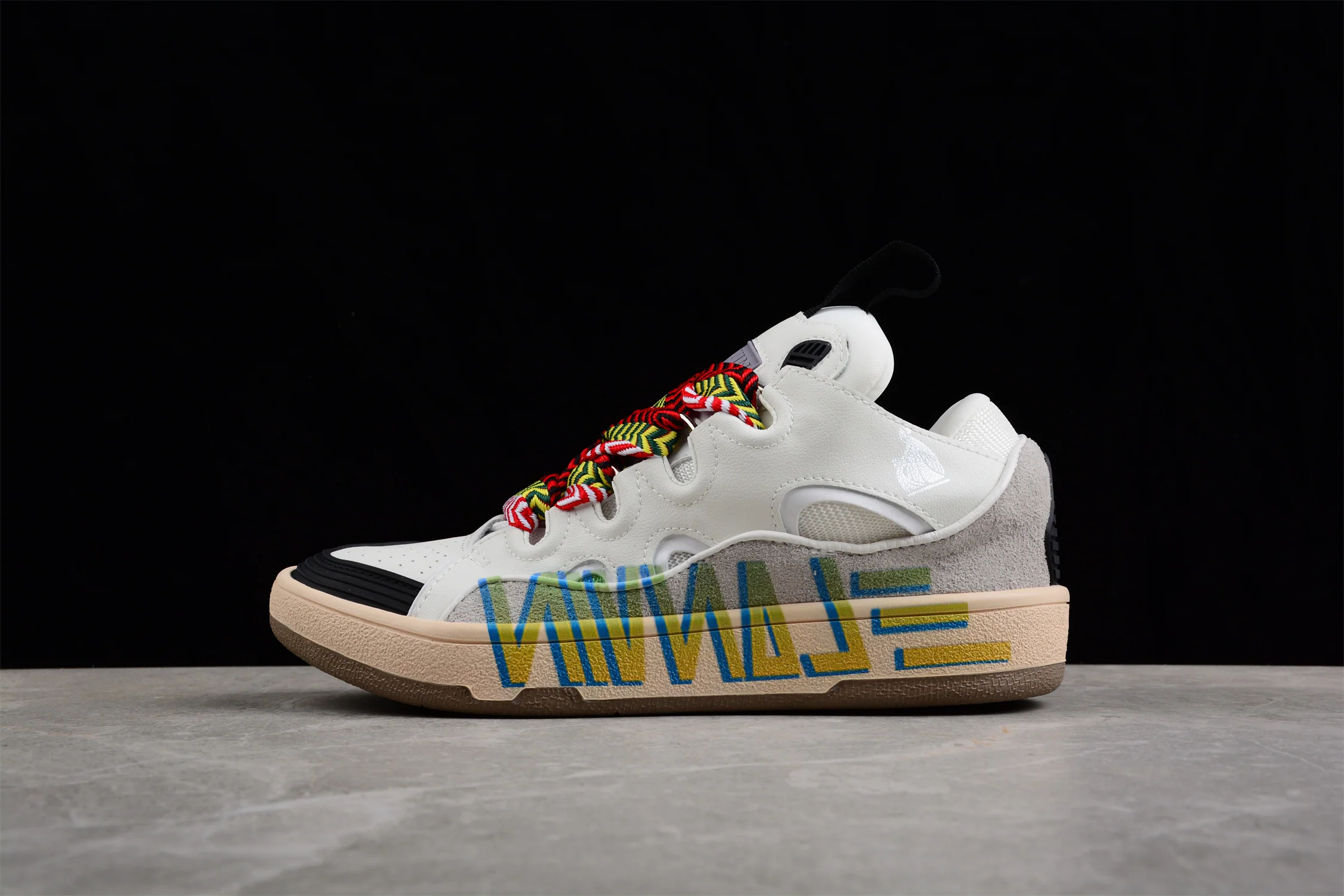 White Low Top Sneakers with Multicolor Laces - DEEPREPS