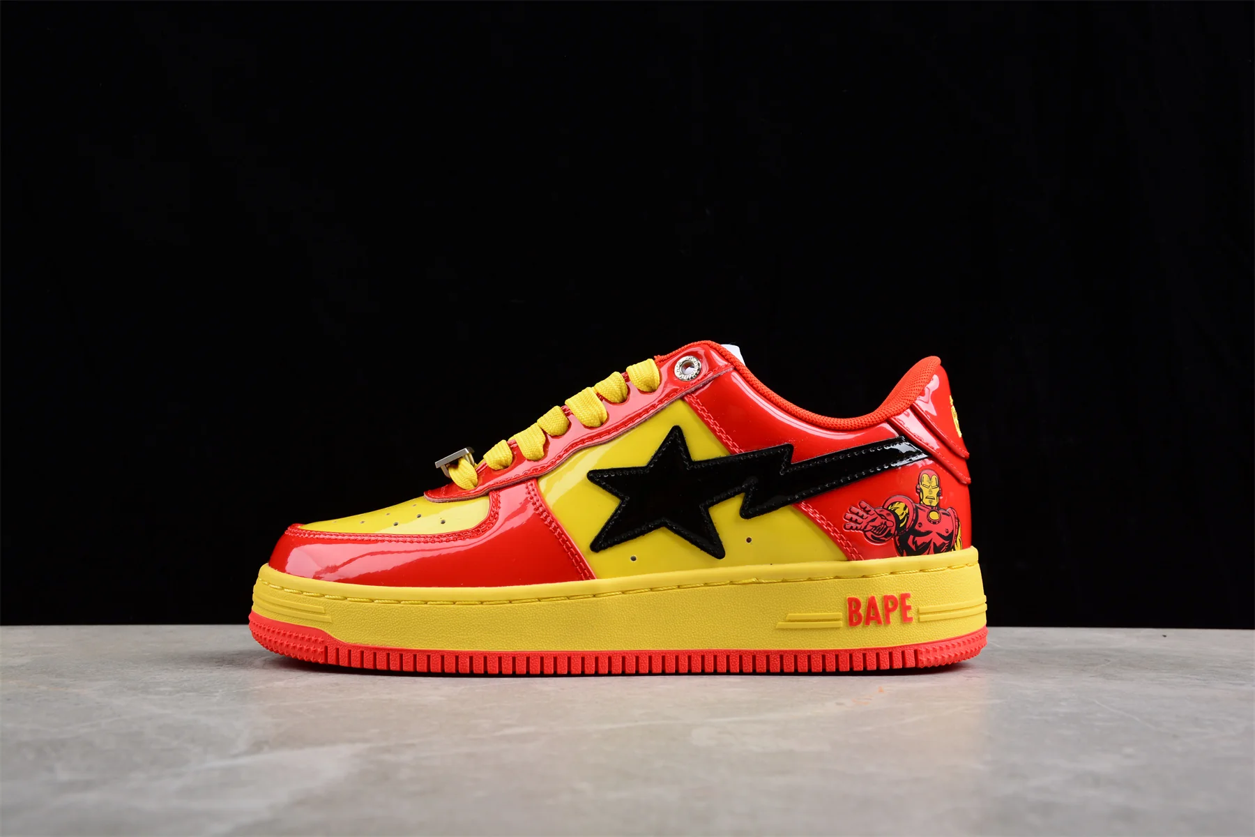 BAPE STA Low-Top Sneakers in Red and Yellow Iron Man Edition - DEEPREPS
