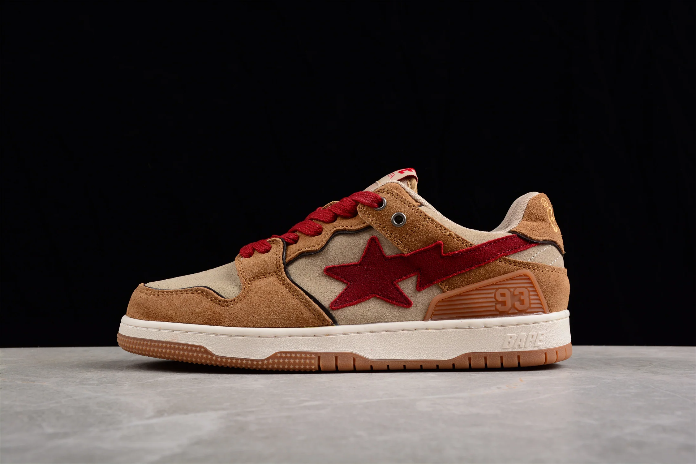 BAPE STA Low-Top Sneakers in Red and Brown - DEEPREPS