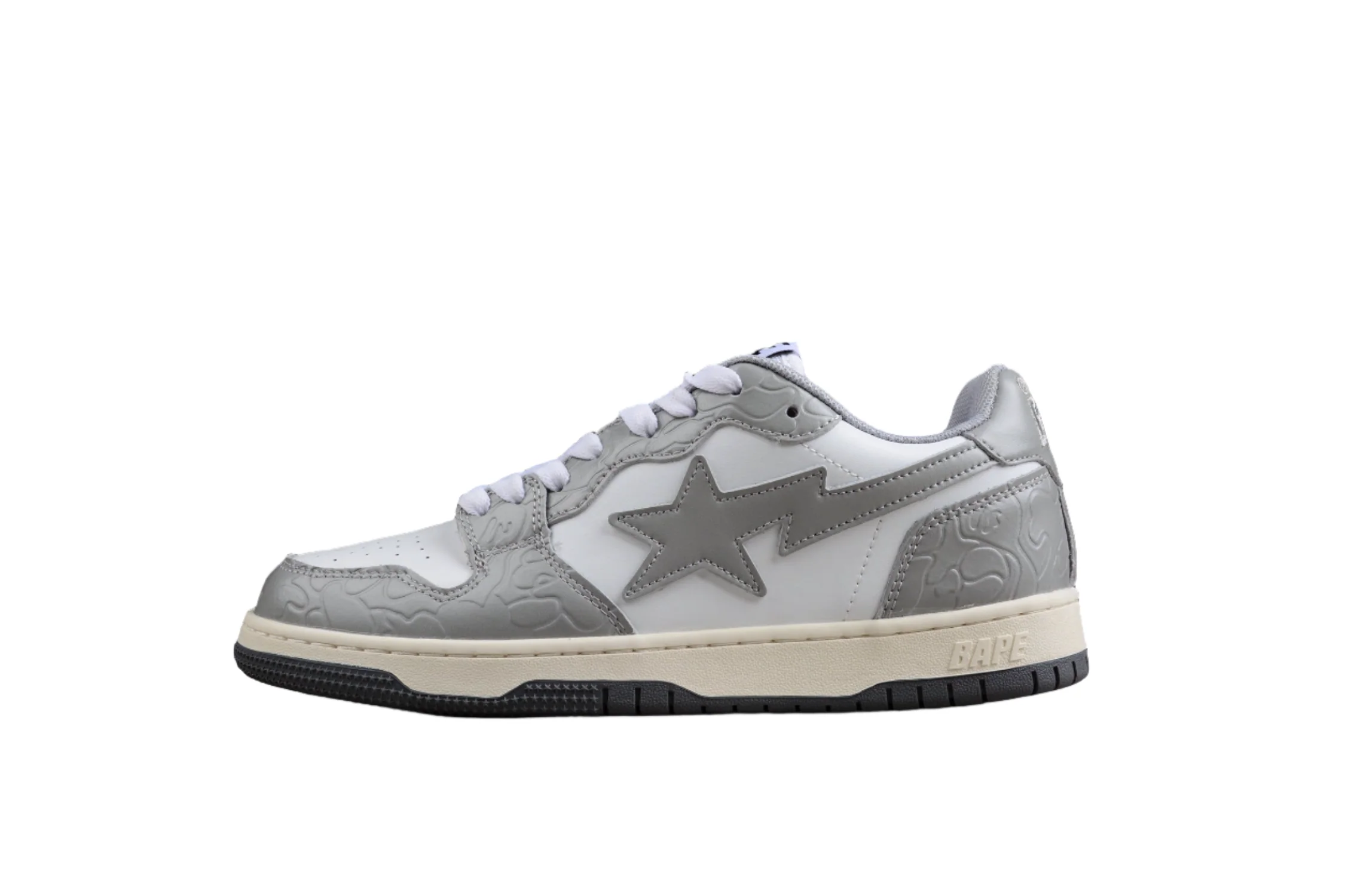 BAPE STA Low-Top Sneakers in White and Gray - DEEPREPS