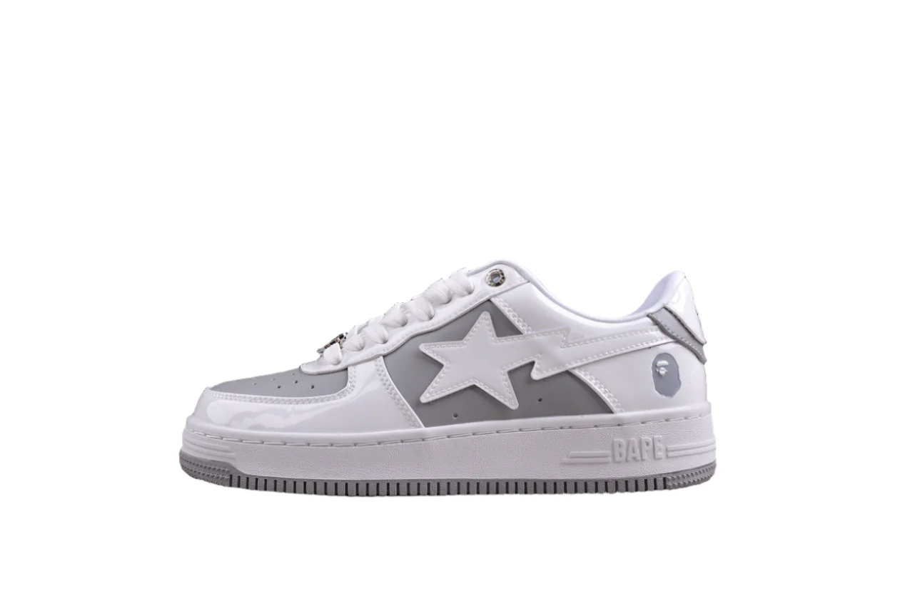 BAPE STA Low-Top Sneakers in White and Grey - DEEPREPS