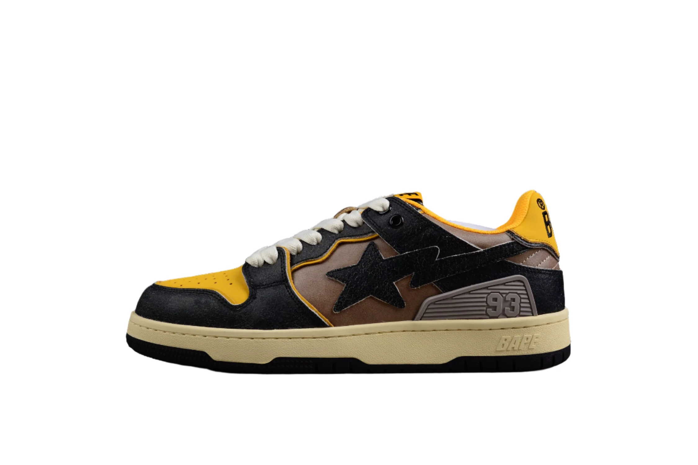 BAPE STA Low Top Sneakers in Black and Yellow - DEEPREPS