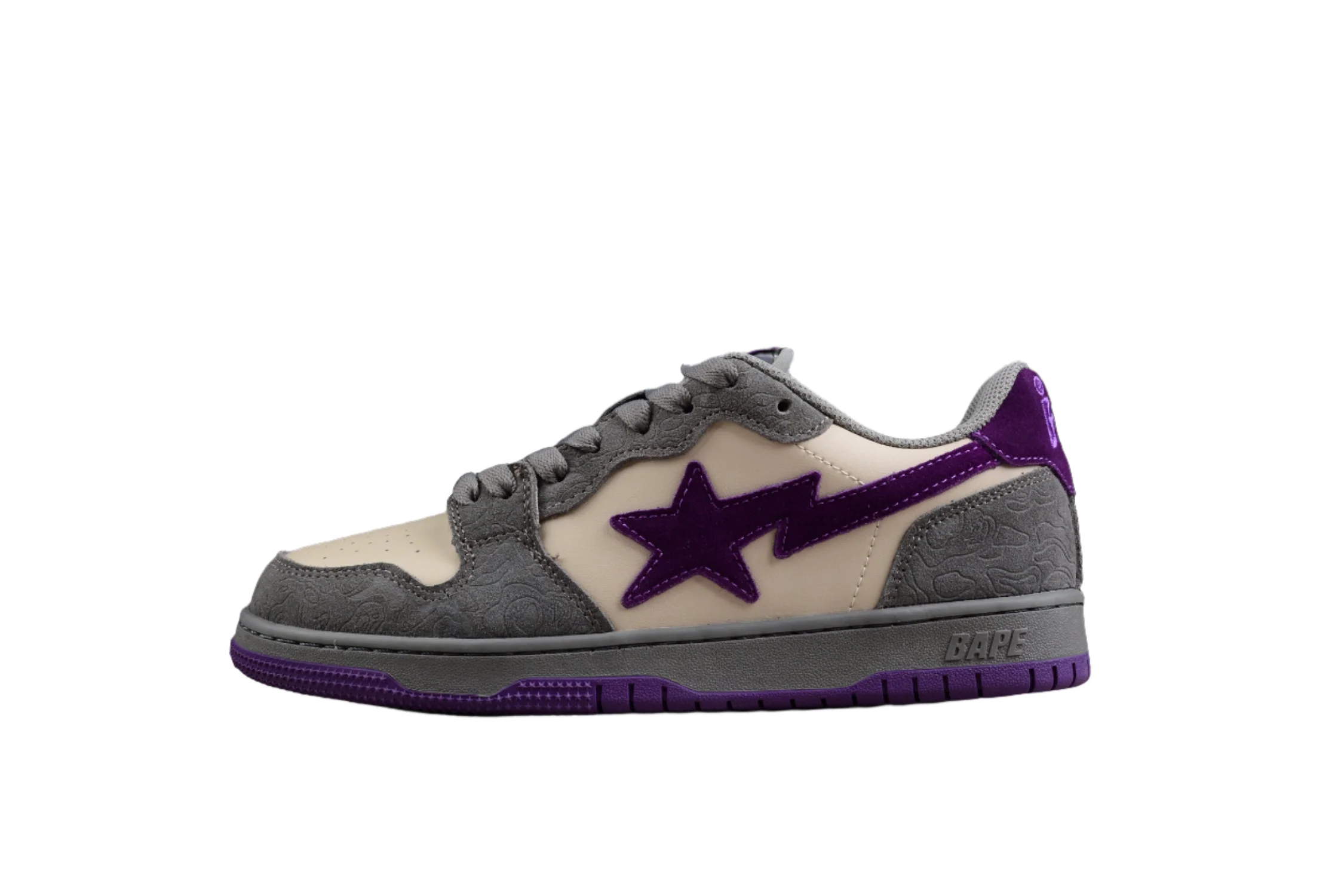 BAPE STA Low-Top Sneakers in Grey and Purple - DEEPREPS