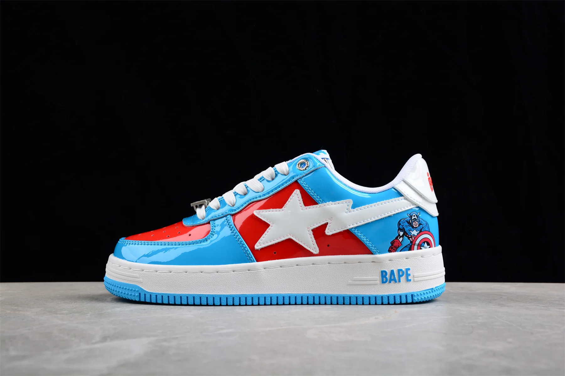 BAPE STA Low-Top Sneakers in Blue and Red Captain America Edition - DEEPREPS