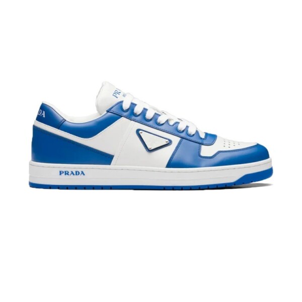 PRADA DOWNTOWN LEATHER SNEAKERS IN WHITE AND LACQUER BLUE- PRD011 - DEEPREPS