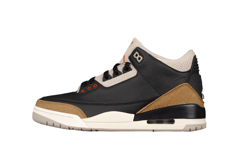AIR JORDAN 3 RETRO DESERT ELEPHANT BLACK/RUSH ORANGE-FOSSIL STONE - DEEPREPS