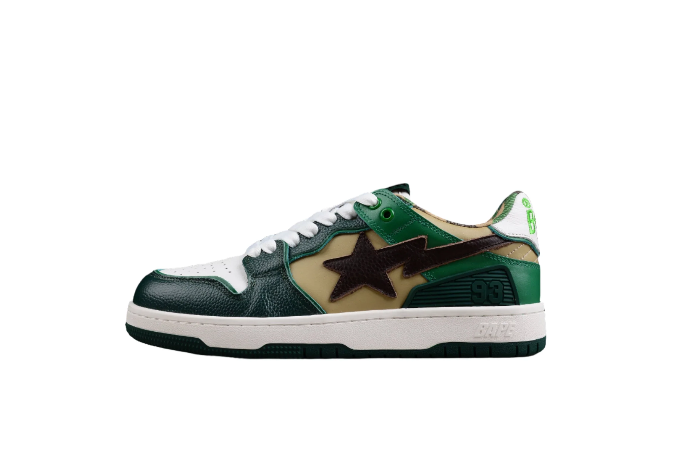 BAPE STA Low-Top Sneakers in Green and Brown - DEEPREPS