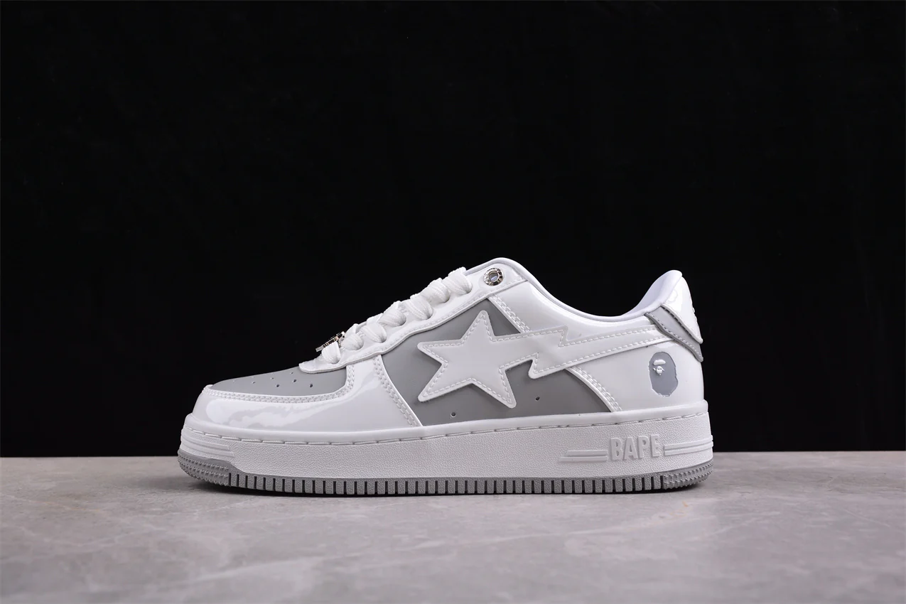 BAPE STA Low-Top Sneakers in White and Grey - DEEPREPS
