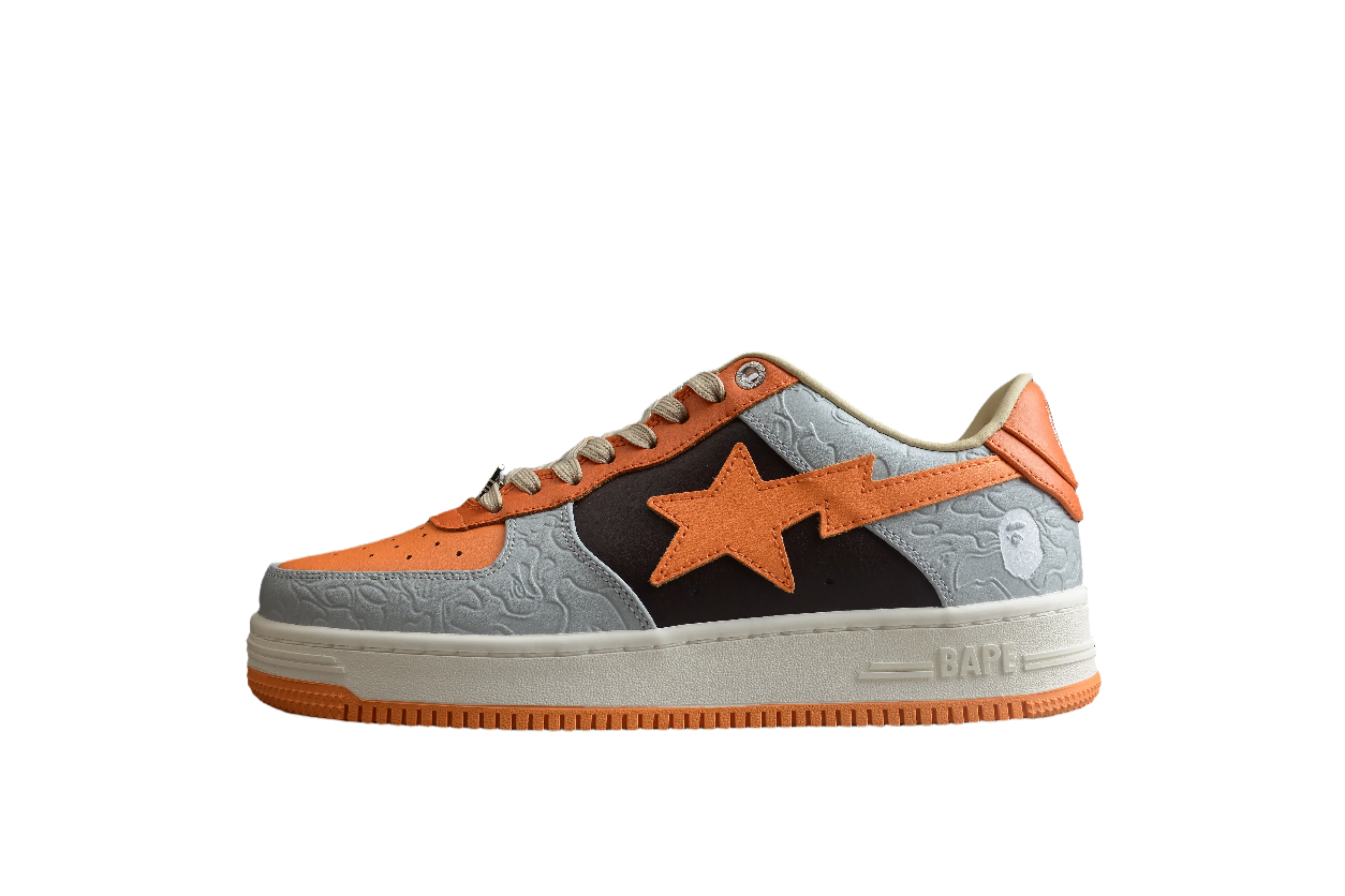 BAPE STA Low-Top Orange and Grey Sneakers - DEEPREPS