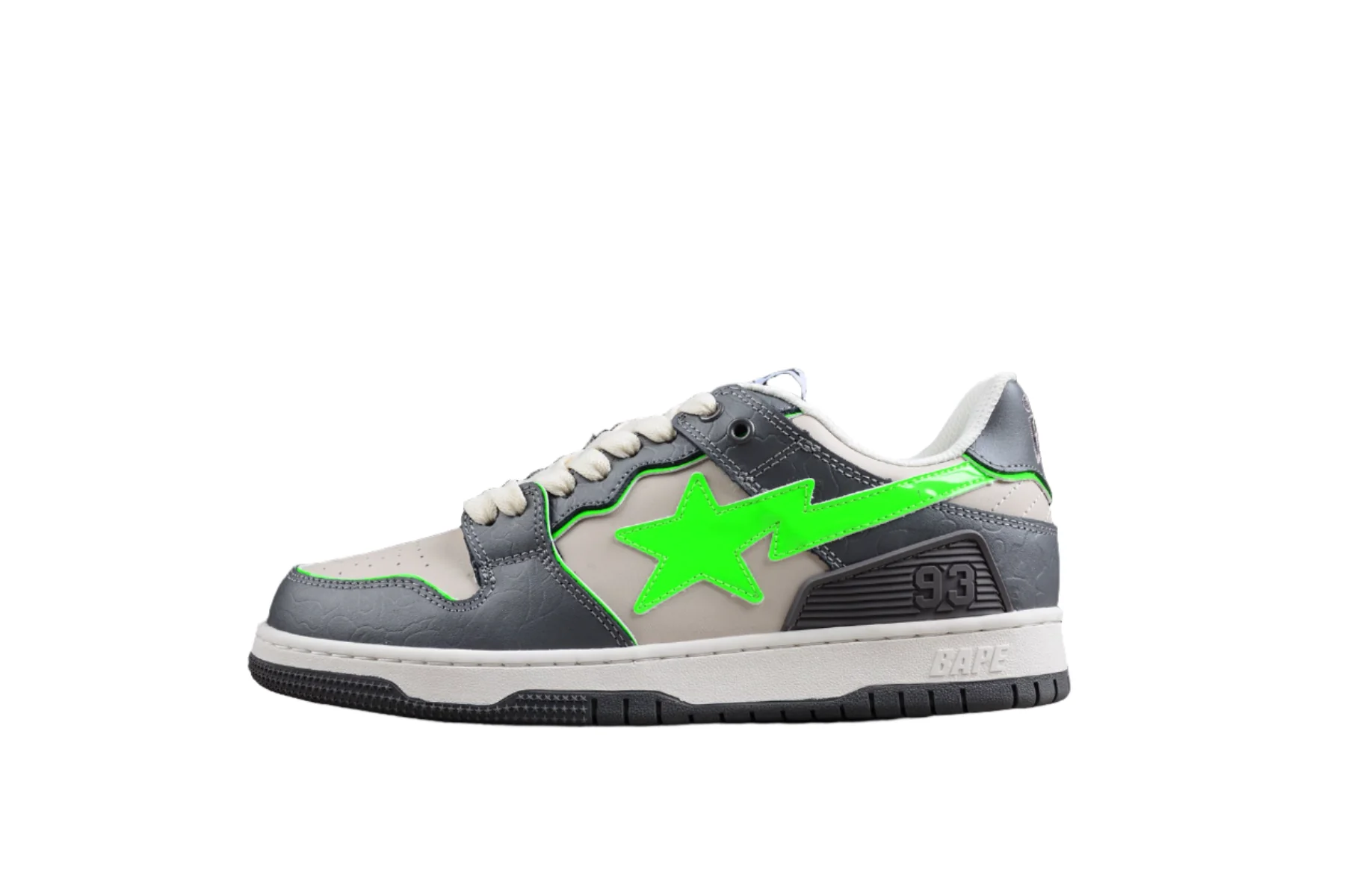 BAPE STA Low-Top Sneakers in Grey and Neon Green - DEEPREPS