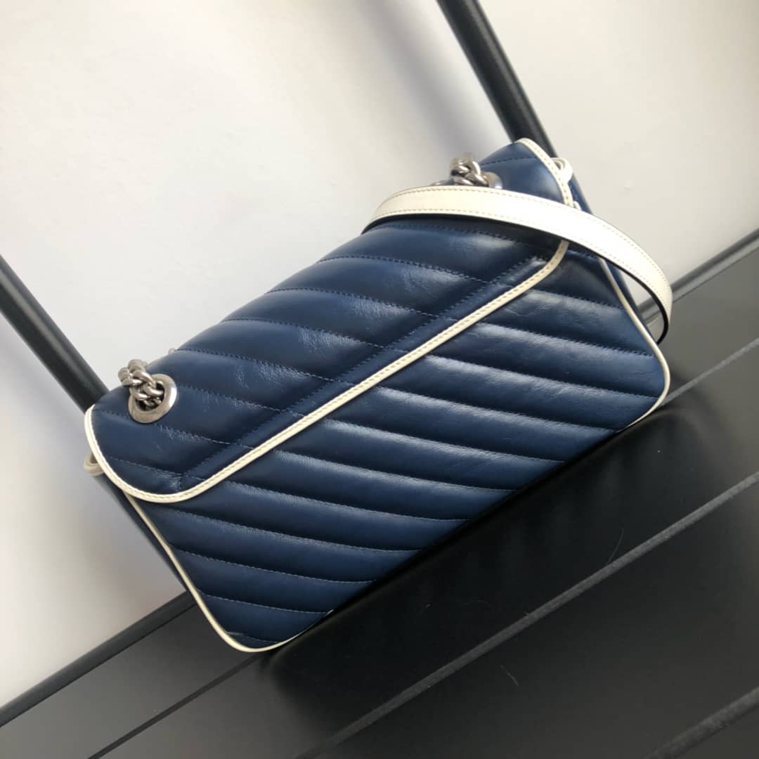 Gucci GG Marmont Matelasse Shoulder Bag Replica Blue 443497 - DEEPREPS