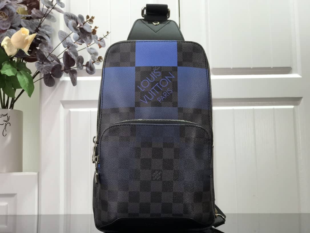 Louis Vuitton Damier Graphite Mens Avenue Replica Sling Bag Black Blue N40403 - DEEPREPS