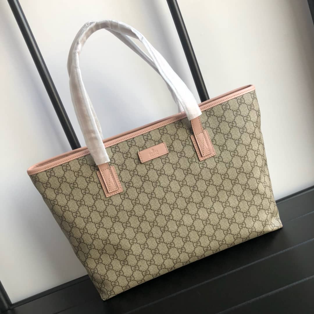 Gucci GG Plus Large Zip Top PVC Replica Tote Gray Pink 211137 - DEEPREPS