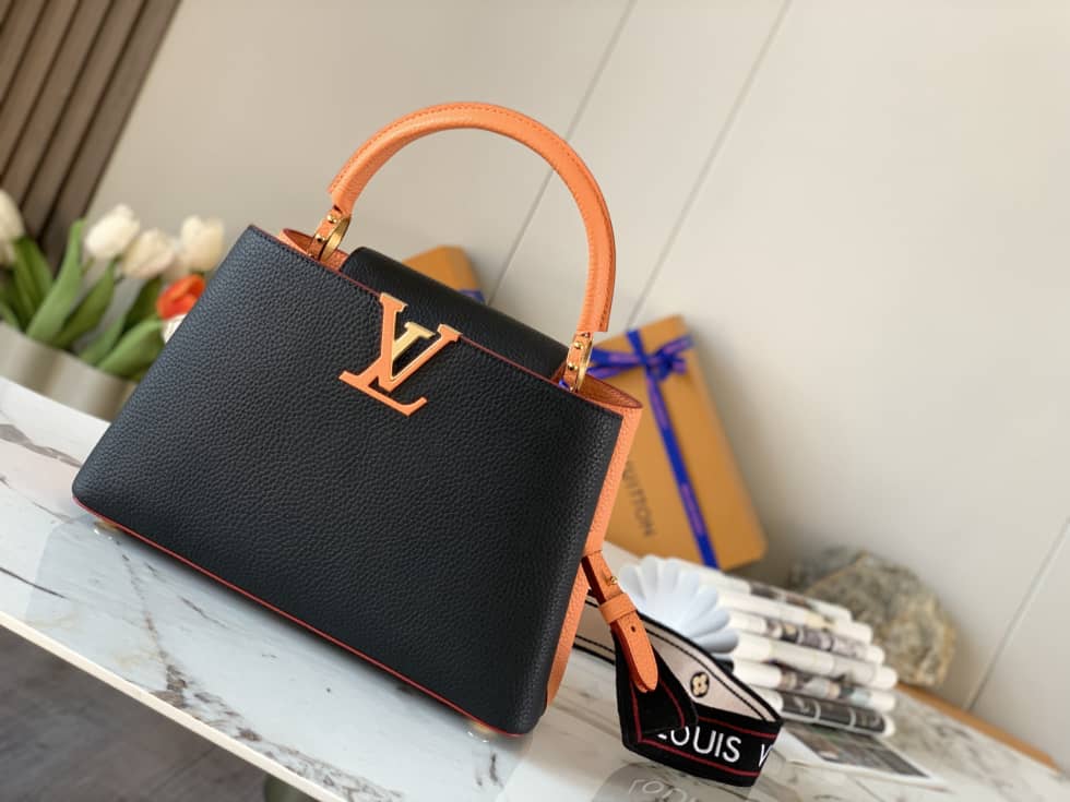 Louis Vuitton Capucines MM Black And Orange M58610 Replica Crossbody Bag - DEEPREPS