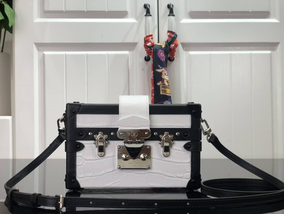 Louis Vuitton Petite Malle Brilliant Alligator Leather Replica Handbag White N93817 - DEEPREPS