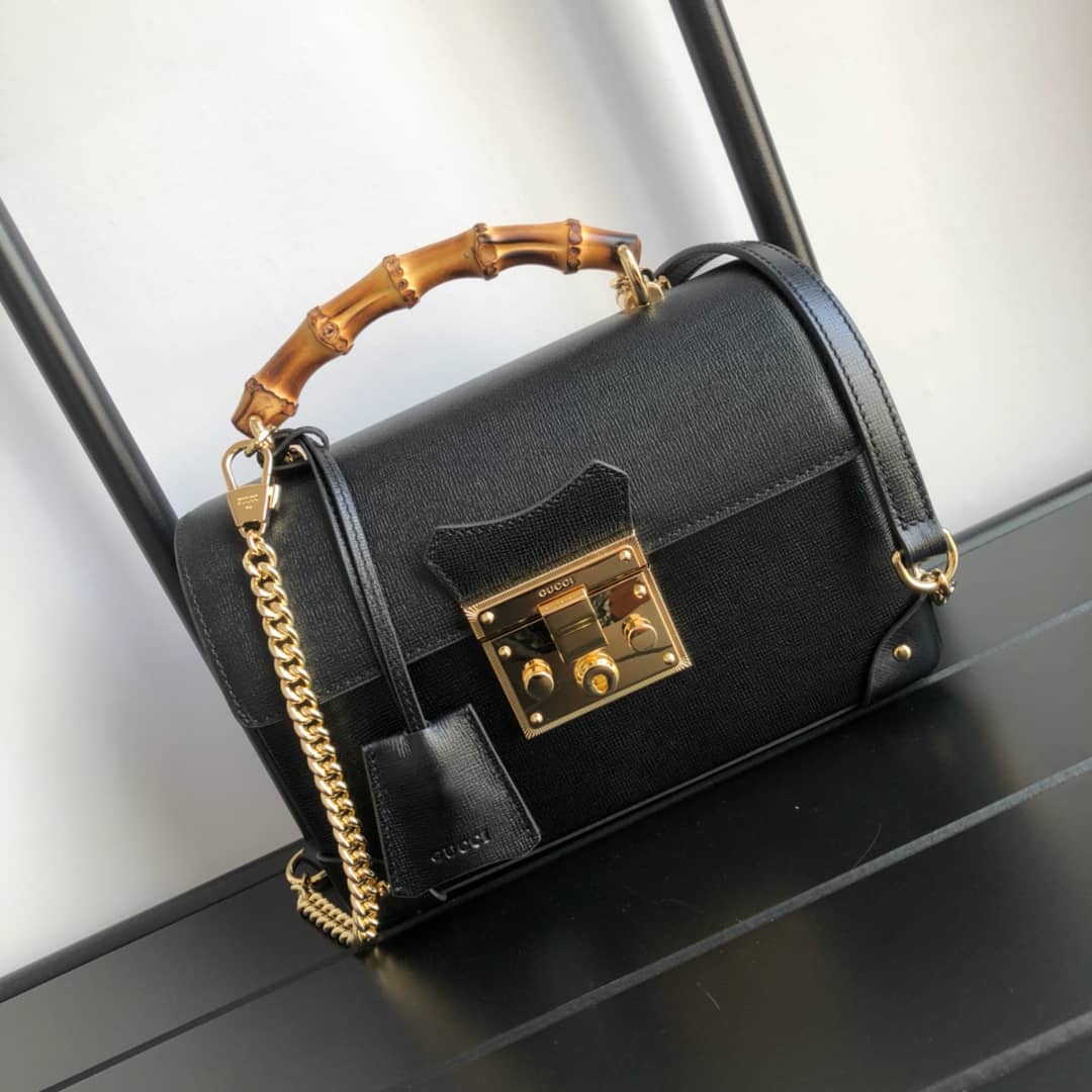 Gucci Padlock GG Small Bamboo Shoulder Bag Replica Black 603221 - DEEPREPS