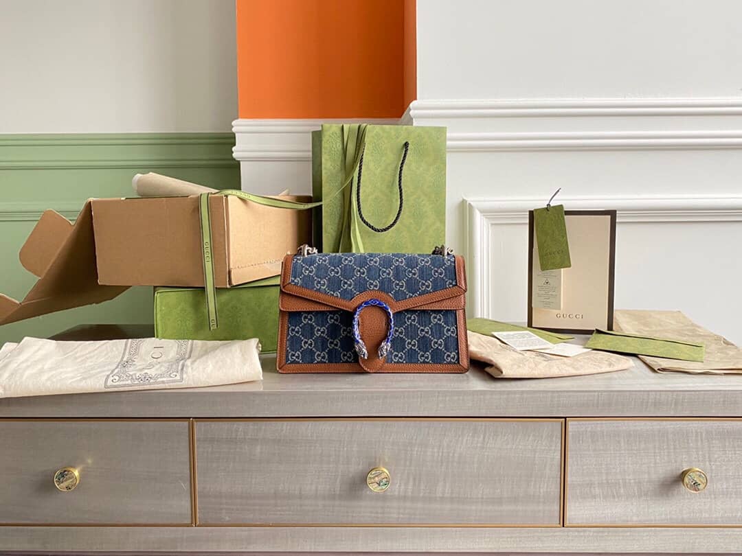 Gucci Dionysus Dupe  GG Supreme Dionysus Chain Shoulder Bag Replica Blue 400249 - DEEPREPS