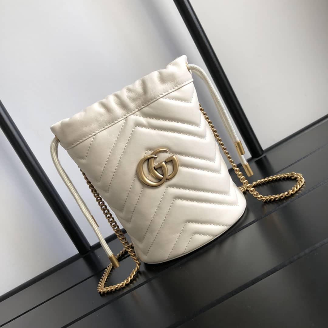 Gucci GG Marmont Mini Bucket Crossbody Bag Replica White 575163 - DEEPREPS