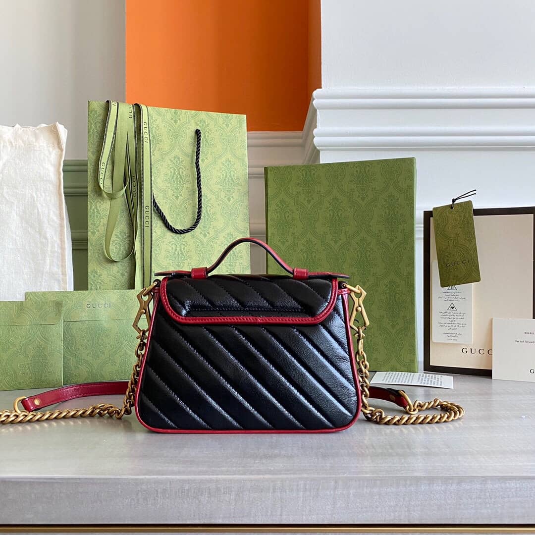 Gucci GG Marmont Mini Top Handle Bag Replica Black Red 583571 - DEEPREPS
