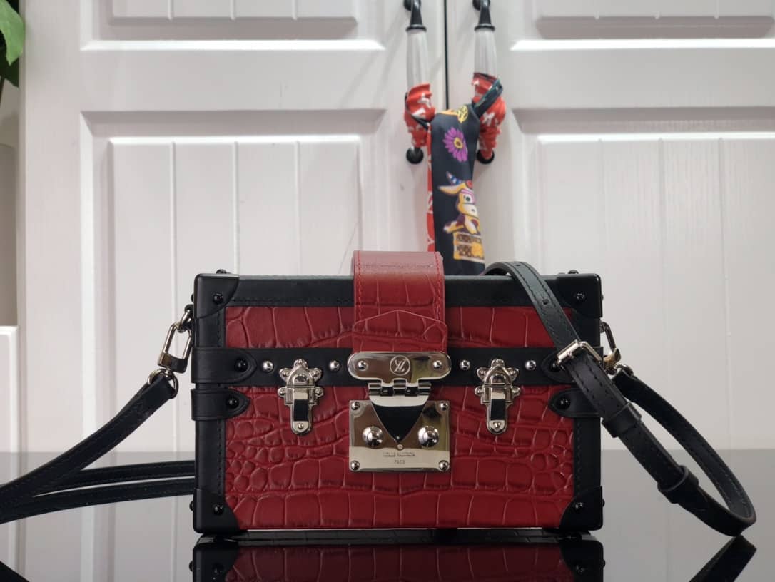 Louis Vuitton Petite Malle Brilliant Alligator Leather Replica Handbag Red N93817 - DEEPREPS