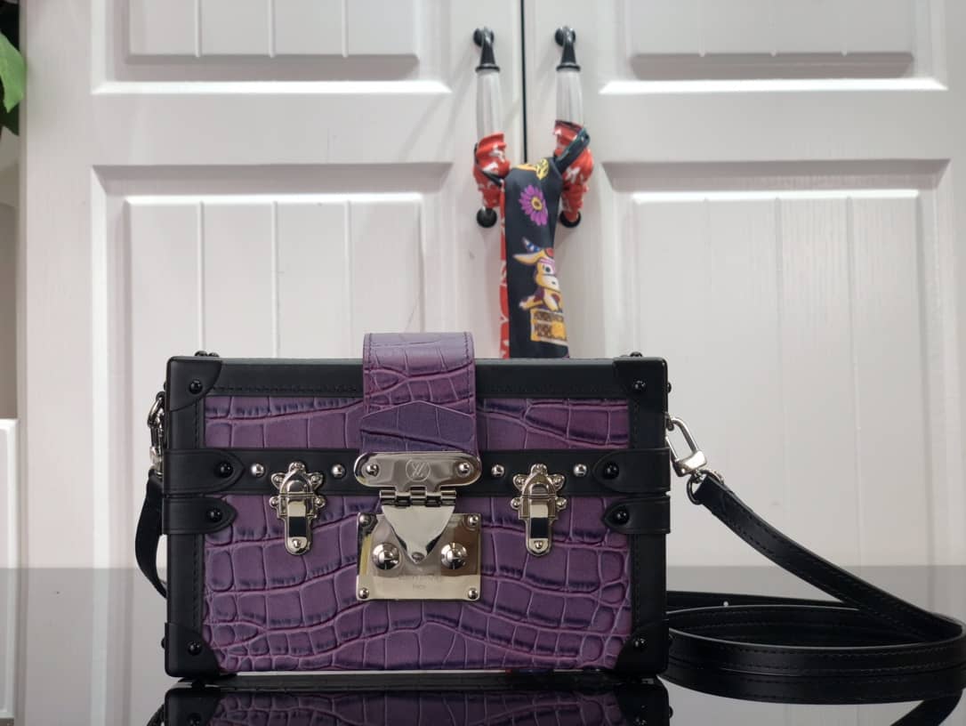 Louis Vuitton Petite Malle Brilliant Alligator Leather Replica Handbag Purple N93817 - DEEPREPS