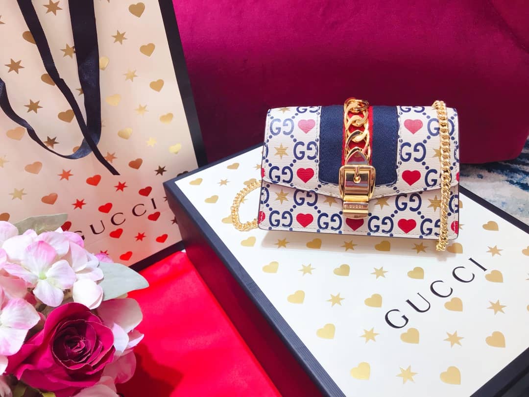 Gucci Sylvie Chain Printed Leather Super Mini Shoulder Bag Replica White 494646 - DEEPREPS