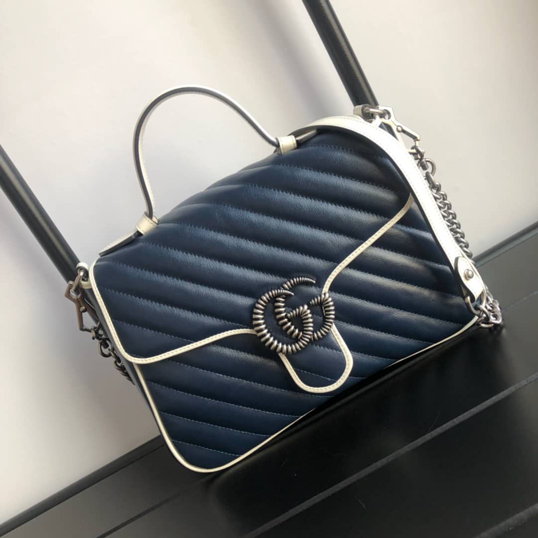 Gucci Marmont Dupe Small Handle Shoulder Bag Replica Blue 498110 - DEEPREPS