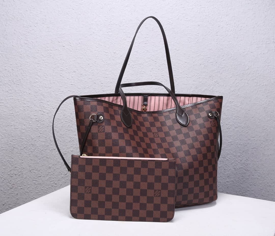 Louis Vuitton Neverfull MM Damier Ebene Tote Replica Pink N41358 - DEEPREPS