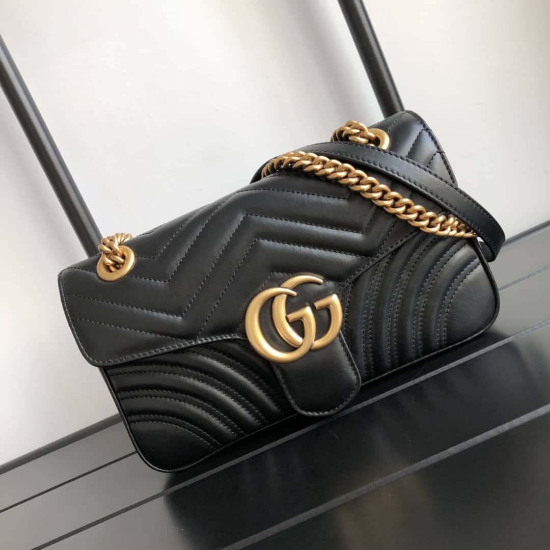 Gucci GG Marmont Matelasse Shoulder Bag Replica Black 443497 - DEEPREPS