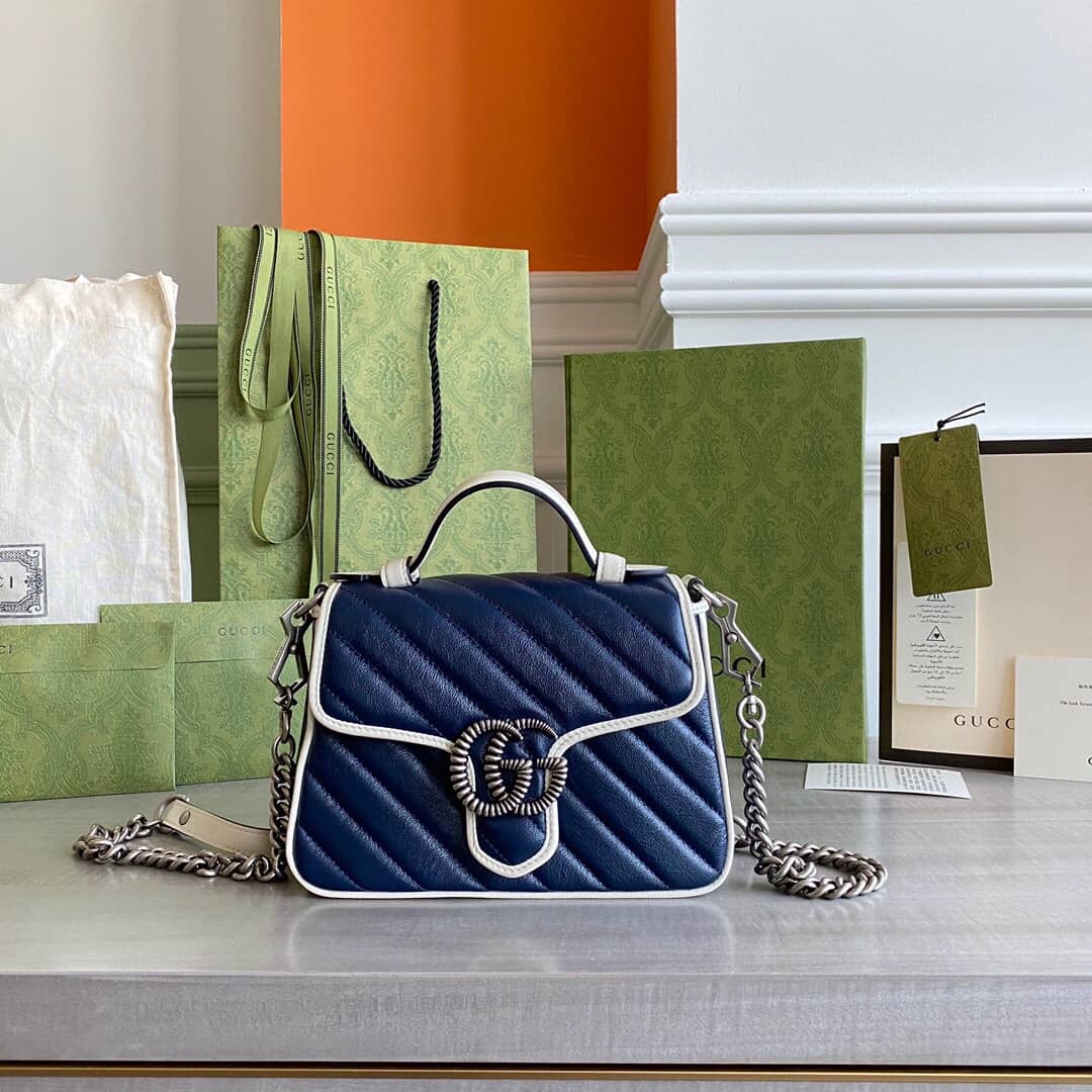 Gucci GG Marmont Mini Top Handle Bag Replica Blue 583571 - DEEPREPS