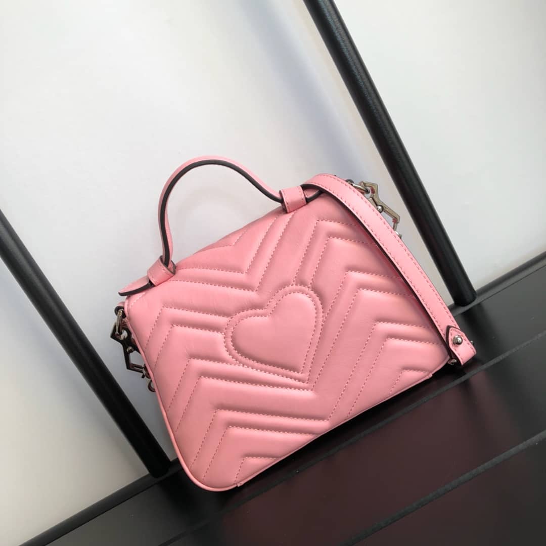 Gucci GG Marmont Mini Leather Top Handle Bag Replica Pink 547260 - DEEPREPS
