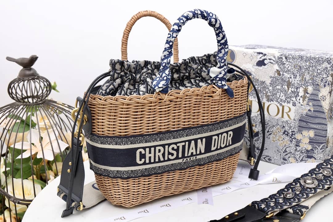 Christian Dior Wicker Bucket Bagblue Oblique - DEEPREPS