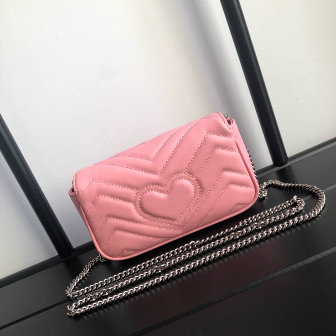 Gucci GG Marmont Matelasse Leather Mini Shoulder Bag Replica Pink 476433 - DEEPREPS