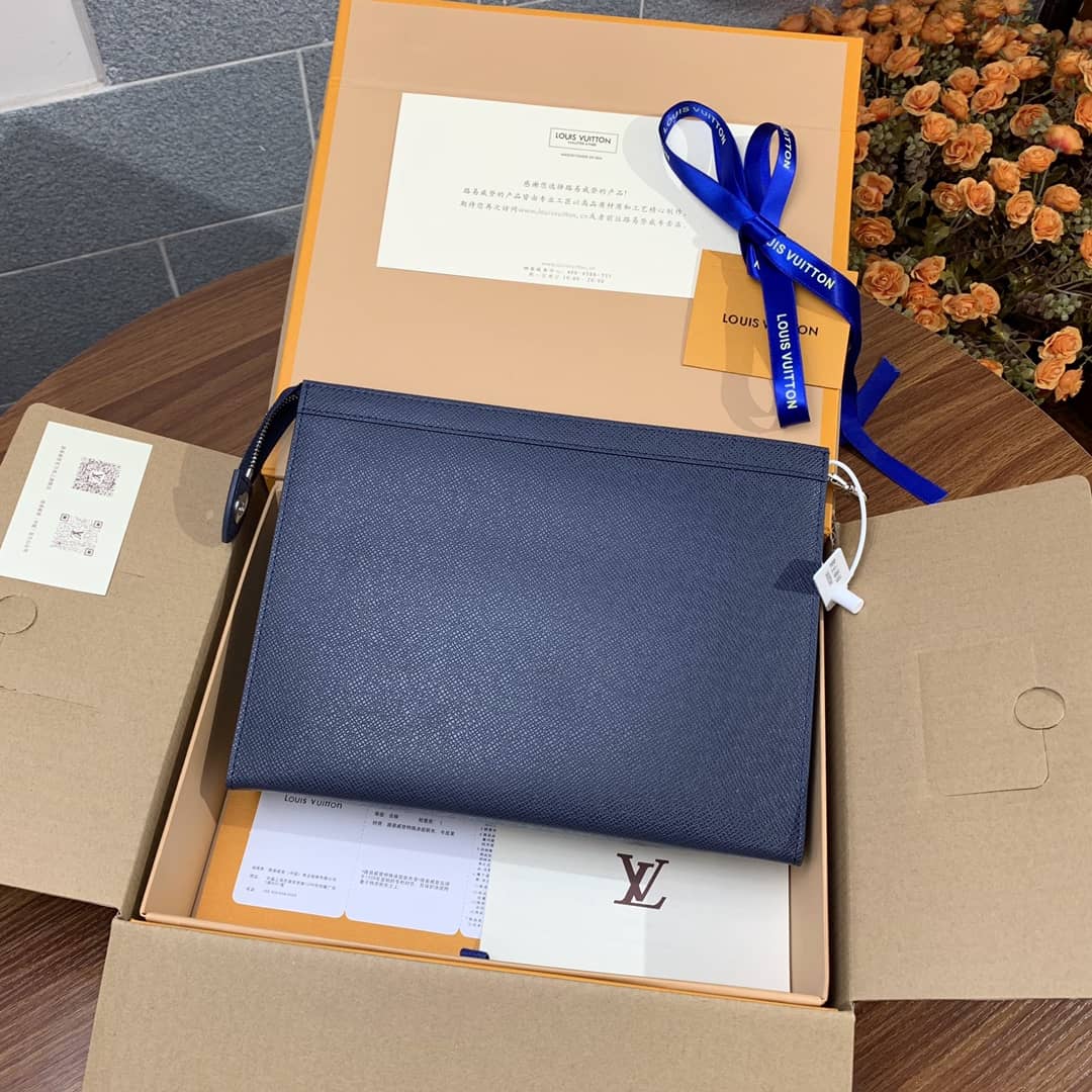 Louis Vuitton Pochette Voyage MM Taiga Leather Replica Handbag Blue M30677 - DEEPREPS