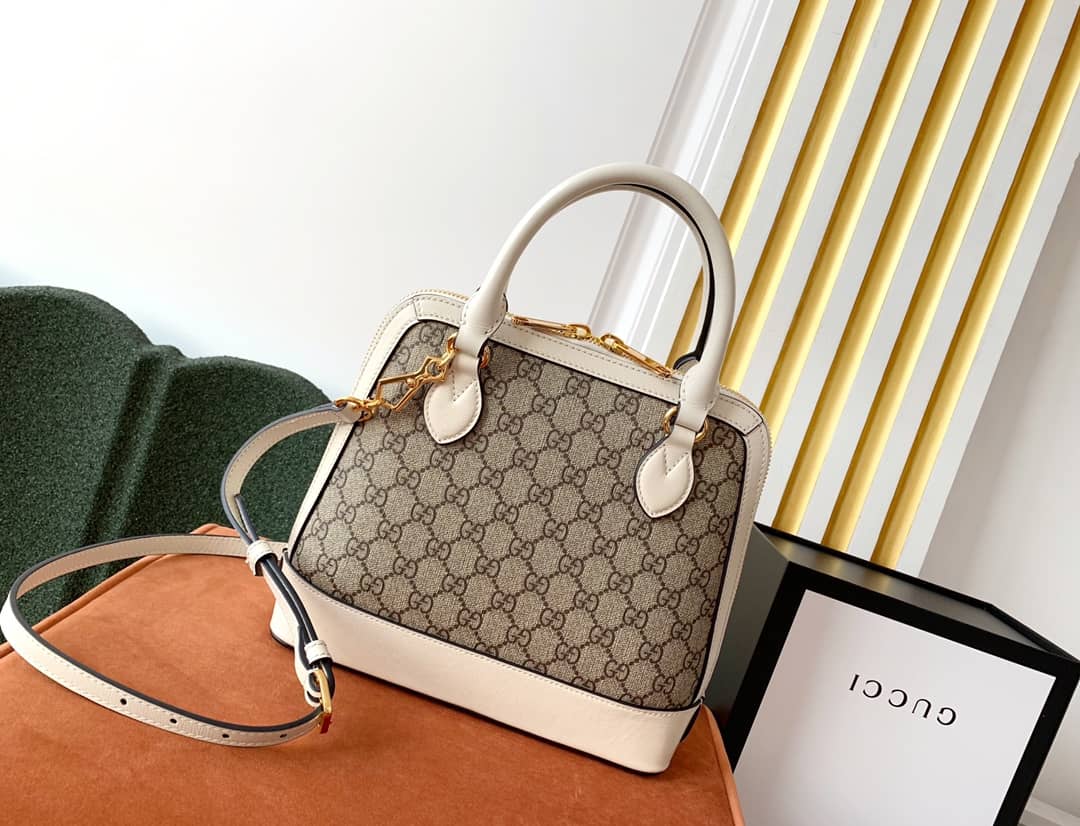 Gucci Horsebit Bag Dupe 1955 Small GG Supreme Grainy Leather Handle Bag Replica White 621220 - DEEPREPS
