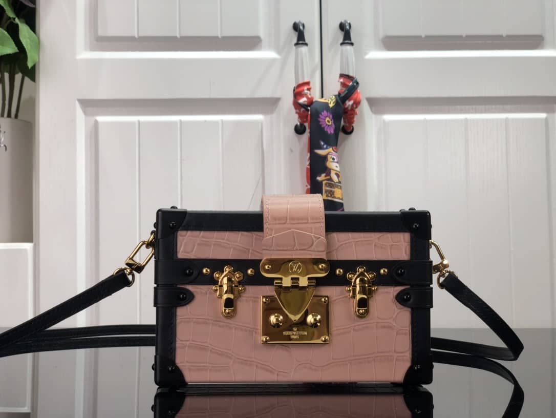 Louis Vuitton Petite Malle Brilliant Alligator Leather Replica Handbag Pink N93817 - DEEPREPS