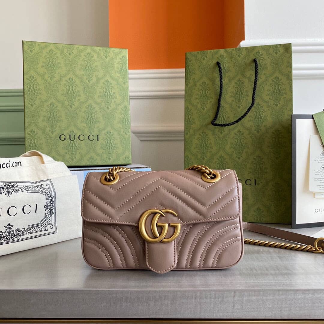 Gucci GG Marmont Mini Matelasse Shoulder Bag Replica Khaki 446744 - DEEPREPS