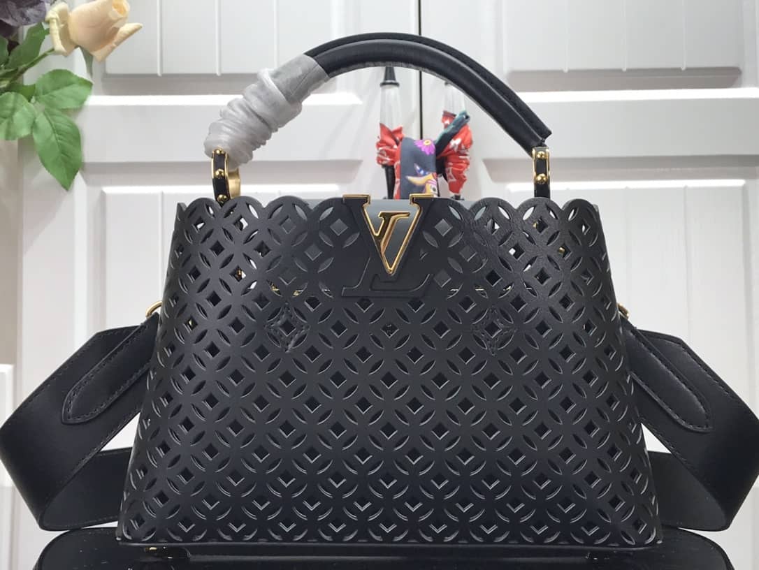 Louis Vuitton Capucines BB Cutout Leather Bag Replica Black M57228 - DEEPREPS