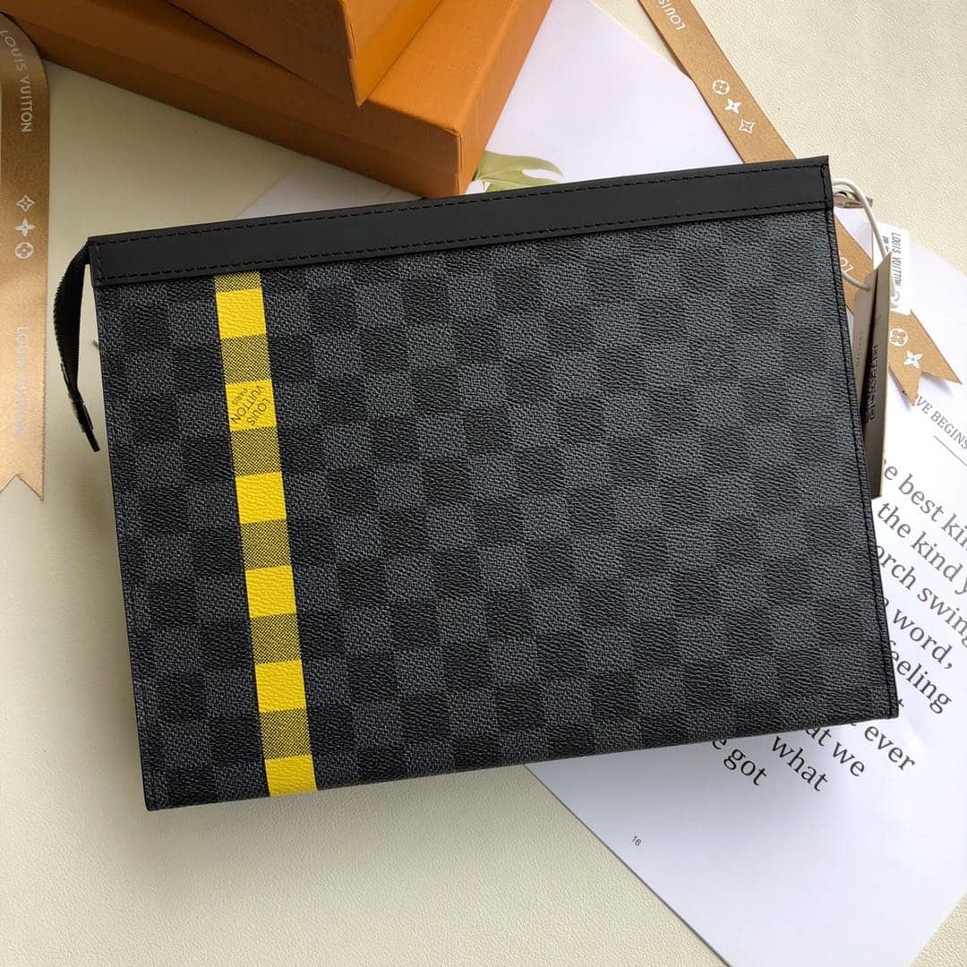 Louis Vuitton Stripe Replica Pochette Voyage MM Damier Graphite Yellow N60107 - DEEPREPS