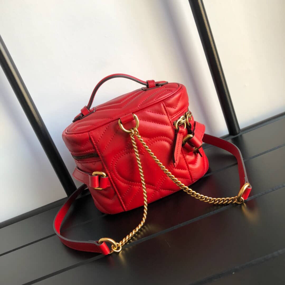 Gucci GG Marmont Matelesse Mini Round Replica Backpack Red 598594 - DEEPREPS