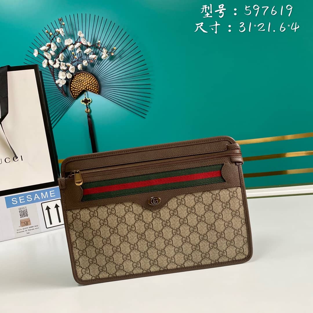 Gucci GG Supreme Ophidia Canvas Clutch Replica 597619 - DEEPREPS