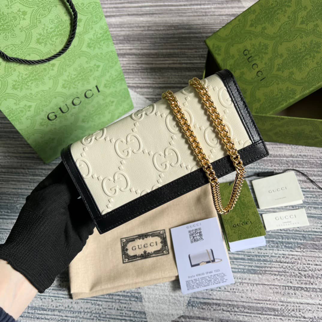 Gucci GG Wallet With Chain Black White 676155 Replica - DEEPREPS