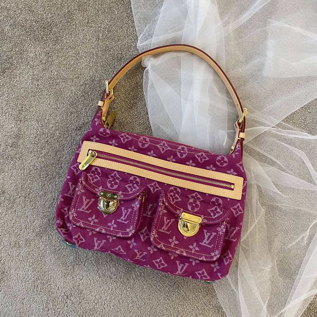 Louis Vuitton Monogram Denim Baggy PM Bag Replica Pink M44464 - DEEPREPS