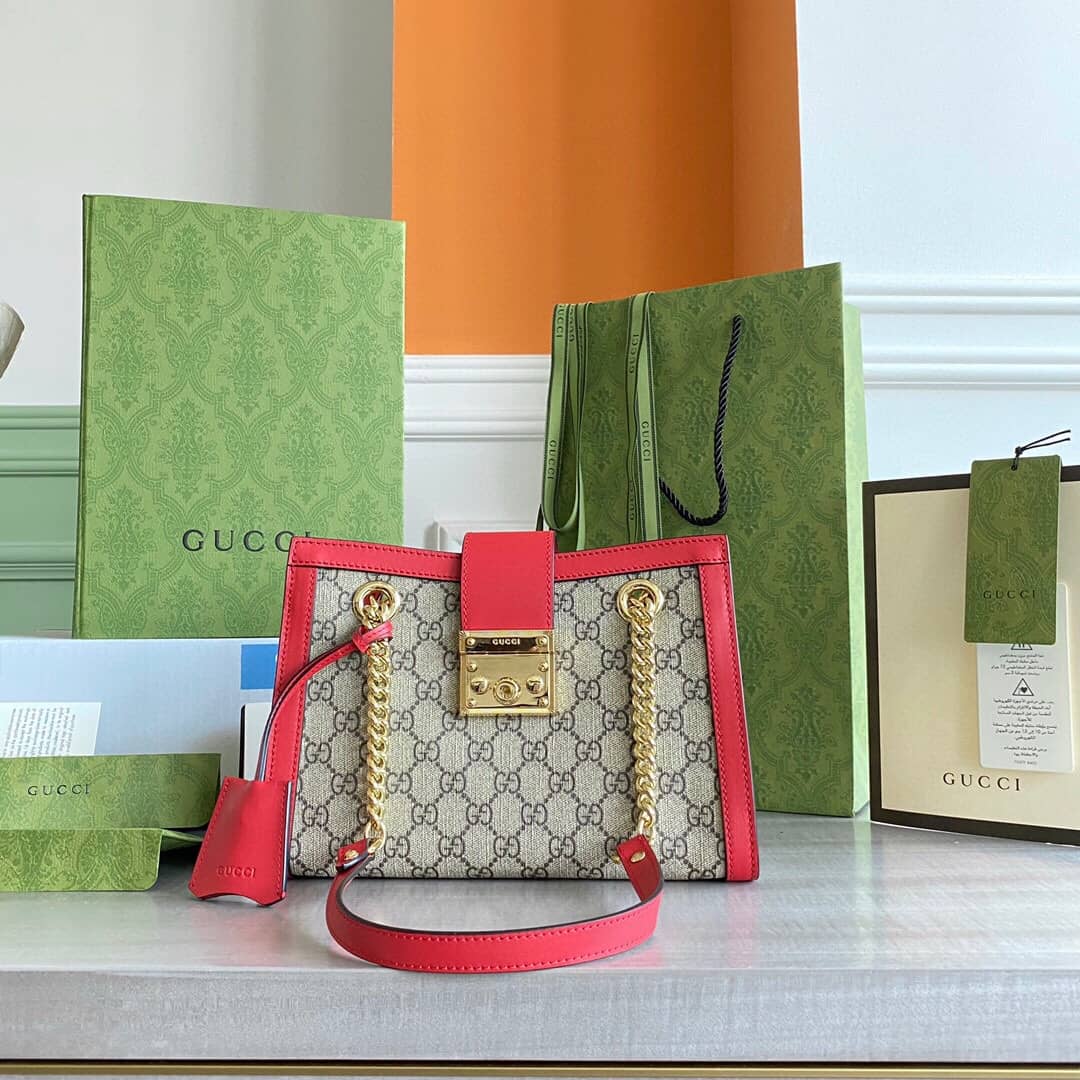 Gucci Padlock Small GG Supreme Canvas Shoulder Bag Replica Red 498156 - DEEPREPS