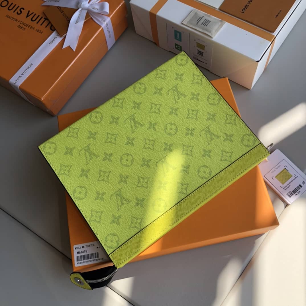 Louis Vuitton Monogram Eclipse Canvas Replica Pochette Voyage MM Yellow M61692 - DEEPREPS