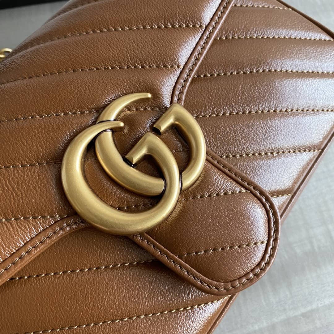 Gucci GG Marmont Matelasse Shoulder Bag Replica Brown 443497 - DEEPREPS
